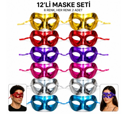 Metalik Venedik Toptan Parti Maskesi Seti – 6 Renk Karışık
