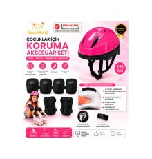 Çocuk Kaskı Ve Dizlik, Dirseklik Eldiven Set Pembe/siyah