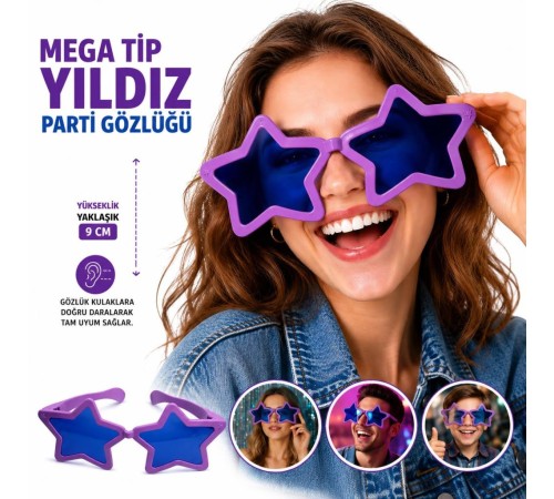 Mega Tip Yıldız Parti Gözlüğü Mor Renk