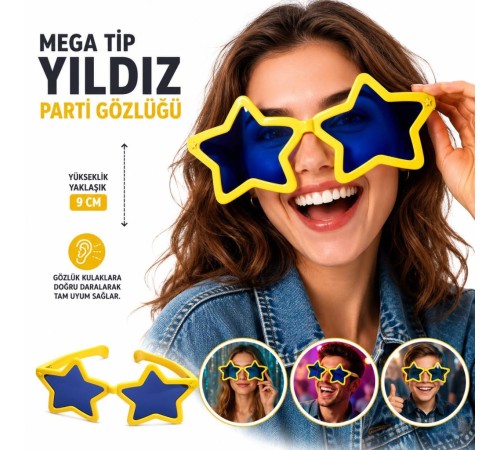 Mega Tip Yıldız Parti Gözlüğü Sarı Renk