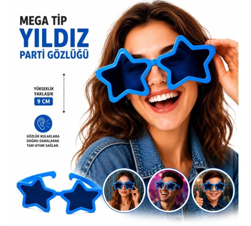 Mega Tip Yıldız Parti Gözlüğü Mavi Renk