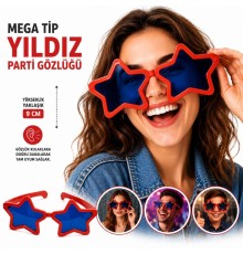 Mega Tip Yıldız Parti Gözlüğü Kırmızı Renk
