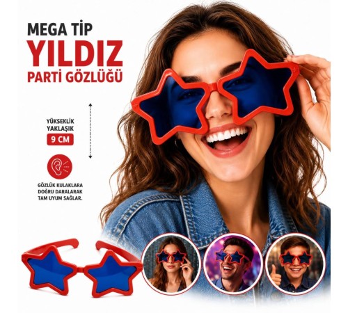 Mega Tip Yıldız Parti Gözlüğü Kırmızı Renk