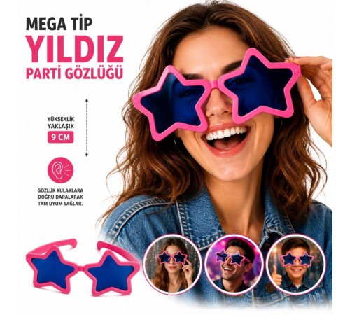 Mega Tip Yıldız Parti Gözlüğü Pembe Renk