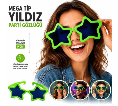 Mega Tip Yıldız Parti Gözlüğü Yeşil Renk