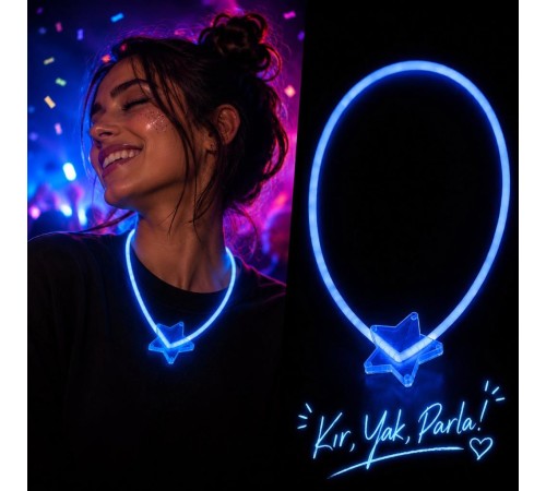 Glow Yıldız Kolye Neon Fosforlu Işıklı Kolye Mavi Renk