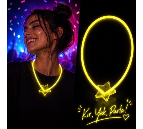 Glow Yıldız Kolye Neon Fosforlu Işıklı Kolye Sarı Renk