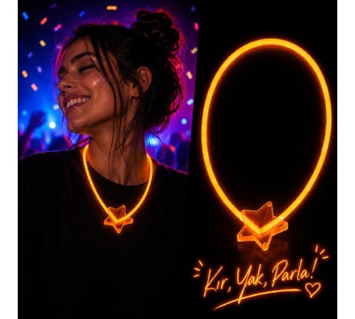Glow Yıldız Kolye Neon Fosforlu Işıklı Kolye Turuncu Renk