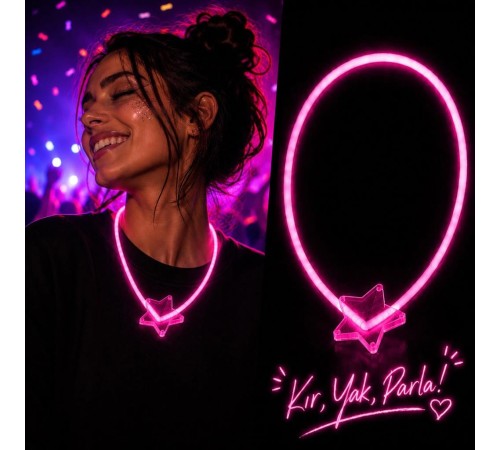Glow Yıldız Kolye Neon Fosforlu Işıklı Kolye Pembe Renk