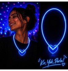 Neon Işıklı Fosforlu Kalp Parti Kolyesi Mavi Renk