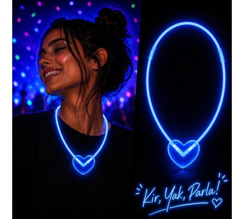 Neon Işıklı Fosforlu Kalp Parti Kolyesi Mavi Renk