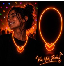 Neon Işıklı Fosforlu Kalp Parti Kolyesi Turuncu Renk