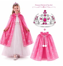 Masal Prensesi Pembe Pelerin ve Taç Seti (85 cm)