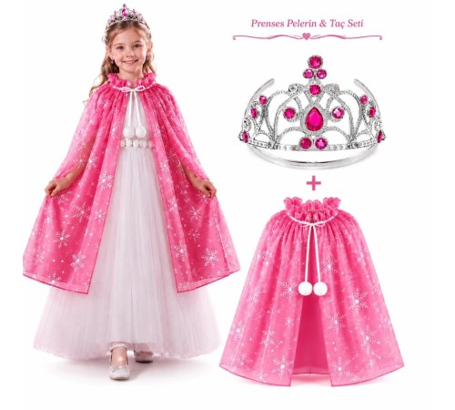 Masal Prensesi Pembe Pelerin ve Taç Seti (85 cm)