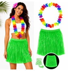 Neon Yeşil Hawaii Etek 40 cm ve Rengarenk Hawaii Kolye