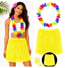 Neon Sarı Hawaii Etek 40 cm ve Rengarenk Hawaii Kolye