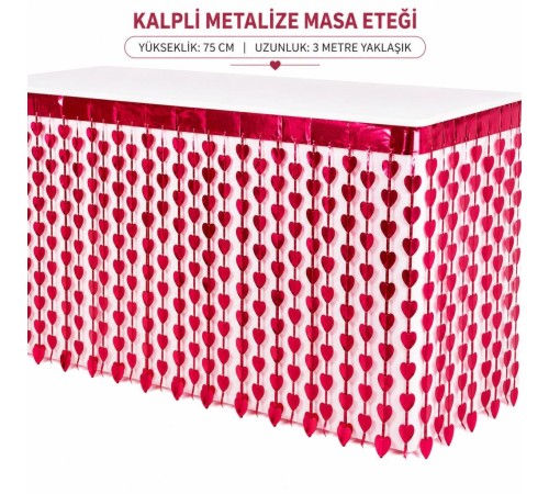 Kalpli Metalize Masa Eteği Kırmızı 75x300 cm