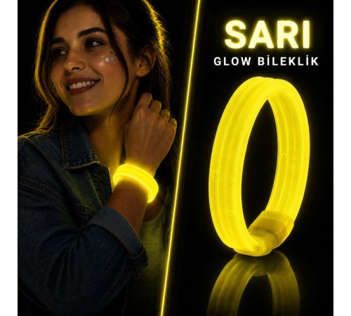 Sarı Kalın Glow Bileklik – Kırılarak Yanan Parti ve Festival Bilekliği