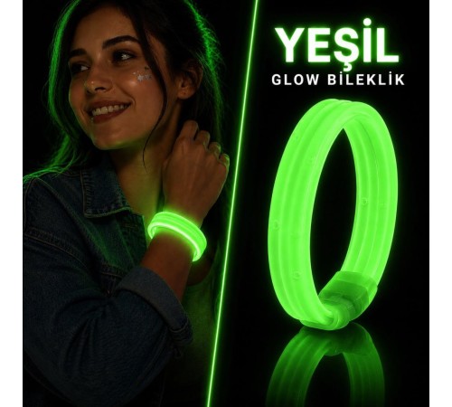 Yeşil Kalın Glow Bileklik – Kırılarak Yanan Parti ve Festival Bilekliği