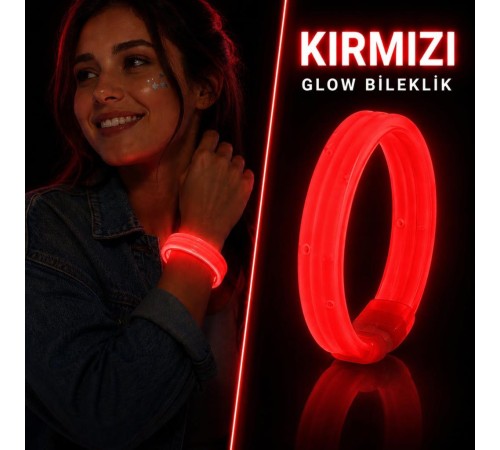 Kırmızı Kalın Glow Bileklik – Kırılarak Yanan Parti ve Festival Bilekliği