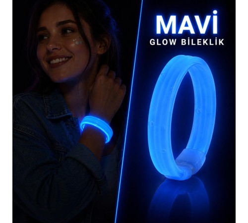 Mavi Kalın Glow Bileklik – Kırılarak Yanan Parti ve Festival Bilekliği
