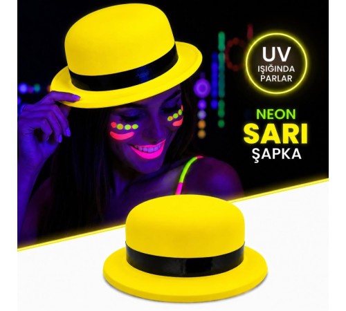 Neon Sarı UV Parti Şapkası Plastik