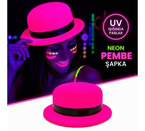 Neon Pembe UV Parti Şapkası Plastik