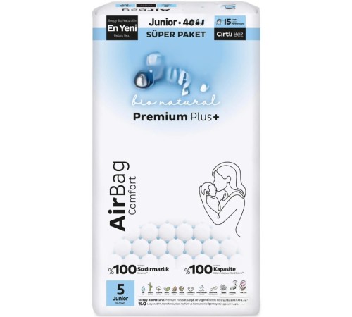 Bio Natural Premium Plus Airbag Comfort Bebek Bezi 5 Beden 40 Adet