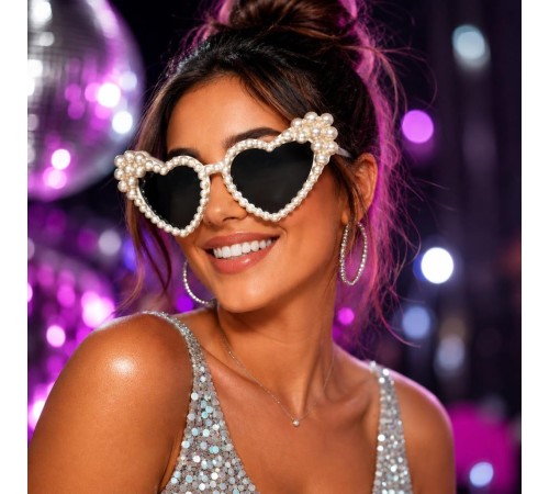 After Party İnci Taşlı Kalp Gözlüğü