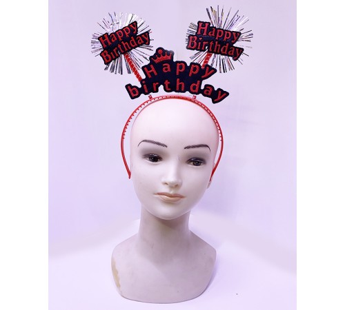 Happy Birthday Yazılı Püsküllü Neon Kırmızı Renk Doğum Günü Tacı 22x19 cm