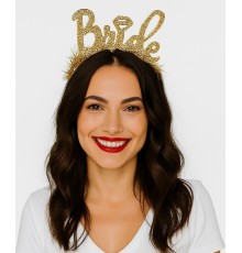 Altın Renk Bekarlığa Veda İtalik Yazı Alyanslı Bride Taç
