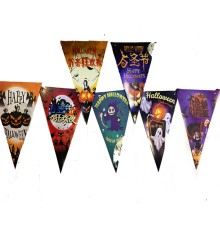 Baskılı Üçgen Model Halloween Banner Süs Bayrak 8 li