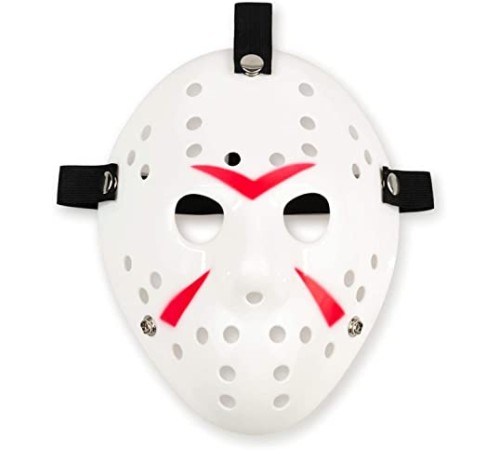 Beyaz Renk Kırmızı Çizgili Tam Yüz Hokey Jason Maskesi Hannibal Maskesi