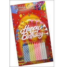 Rengarenk Mumlu Beyaz Happy Birthday Yazılı Doğum Günü Mumu 12 Adet