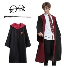 Pttr Gryffindor Kapişonlu Çocuk Kostüm + Asa + Gözlük Seti 7-8 Yaş