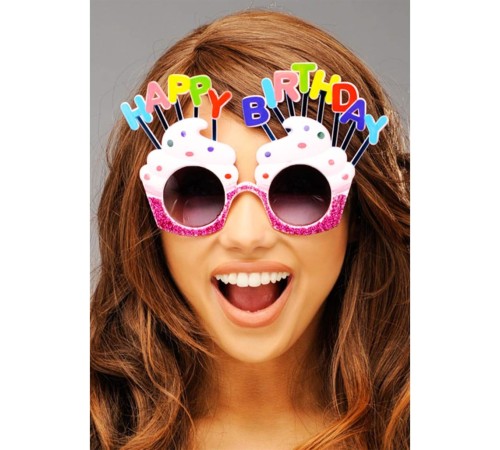 Happy Birthday Yazılı Beyaz Fuşya Renk Parti Gözlüğü 12x7 cm