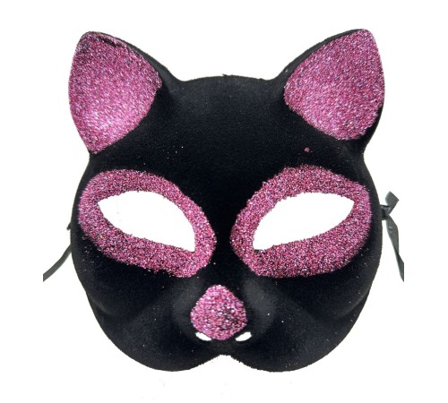 Siyah Renk Pembe Simli Süet Kedi Maskesi 18x14 cm