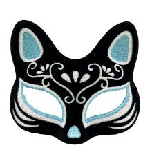 Siyah Renk Süet Kaplama Üzeri Gümüş Mavi Simli Kedi Maskesi 17x14 cm