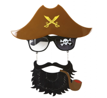 Kahve Renk Şapkalı Siyah Sakallı Pipolu Jack Sparrow Denizci Korsan Gözlüğü 24x25 cm