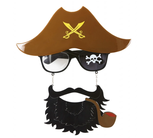 Kahve Renk Şapkalı Siyah Sakallı Pipolu Jack Sparrow Denizci Korsan Gözlüğü 24x25 cm
