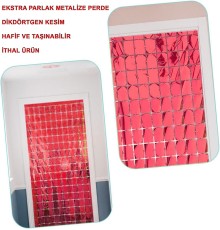 Ekstra Metalize Kırmızı Renk Disko Dikdörtgen Kesim Kapı Perdesi Dekorasyon 1x2 Metre