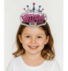 Gümüş Renk Taç Üzeri Pembe Birthday Prenses Yazılı Çocuk Parti Tacı 11X12cm