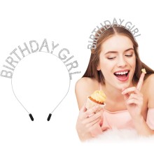 Kristal Taşlı Gümüş Birthday Girl Yazılı Doğum Günü Parti Tacı 19x11cm