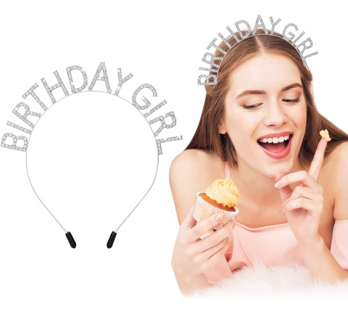 Kristal Taşlı Gümüş Birthday Girl Yazılı Doğum Günü Parti Tacı 19x11cm