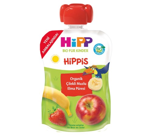 Organik Çilekli Muzlu Elmalı Meyve Püresi 100 Gr