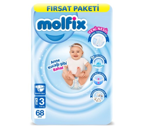 Bebek Bezi Fırsat Paketi 3 Beden 4-9 Kg 68 Adet