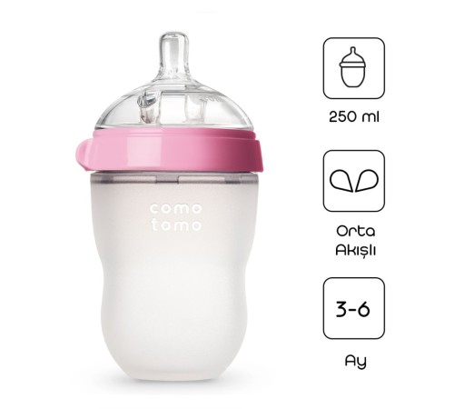 Comotomo Antikolik Silikon Biberon 250 ml 3-6 Ay Pembe