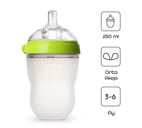 Antikolik Silikon Biberon 250 ml 3-6 Ay Yeşil