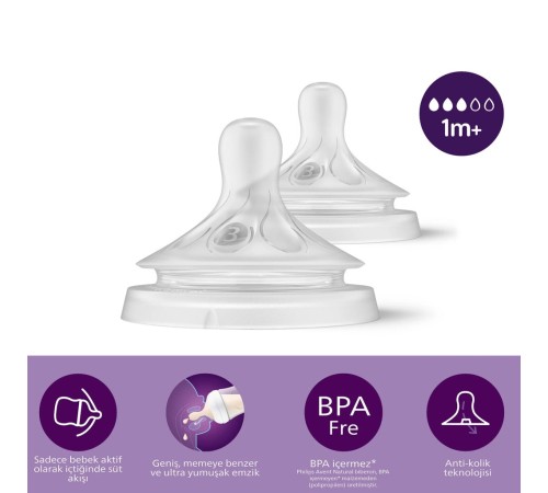 Doğal Tepkili Natural Response 2'Li Biberon Emziği No:3 1+ Ay