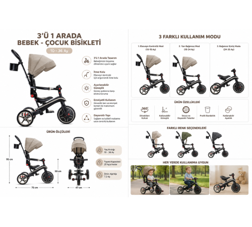 Globber Explorer 4in1 Katlanabilir Bisiklet Koyu Bej